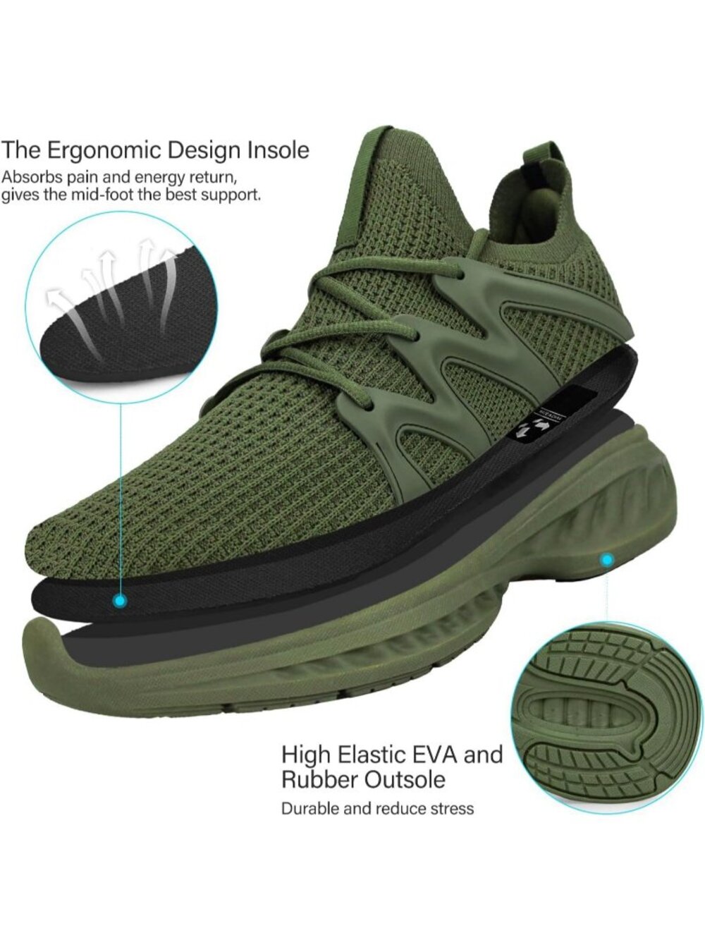 Women's Green Lightweight Non Slip Workout Breathable Mesh Solid Walking Sneaker - Picture 5 of 6